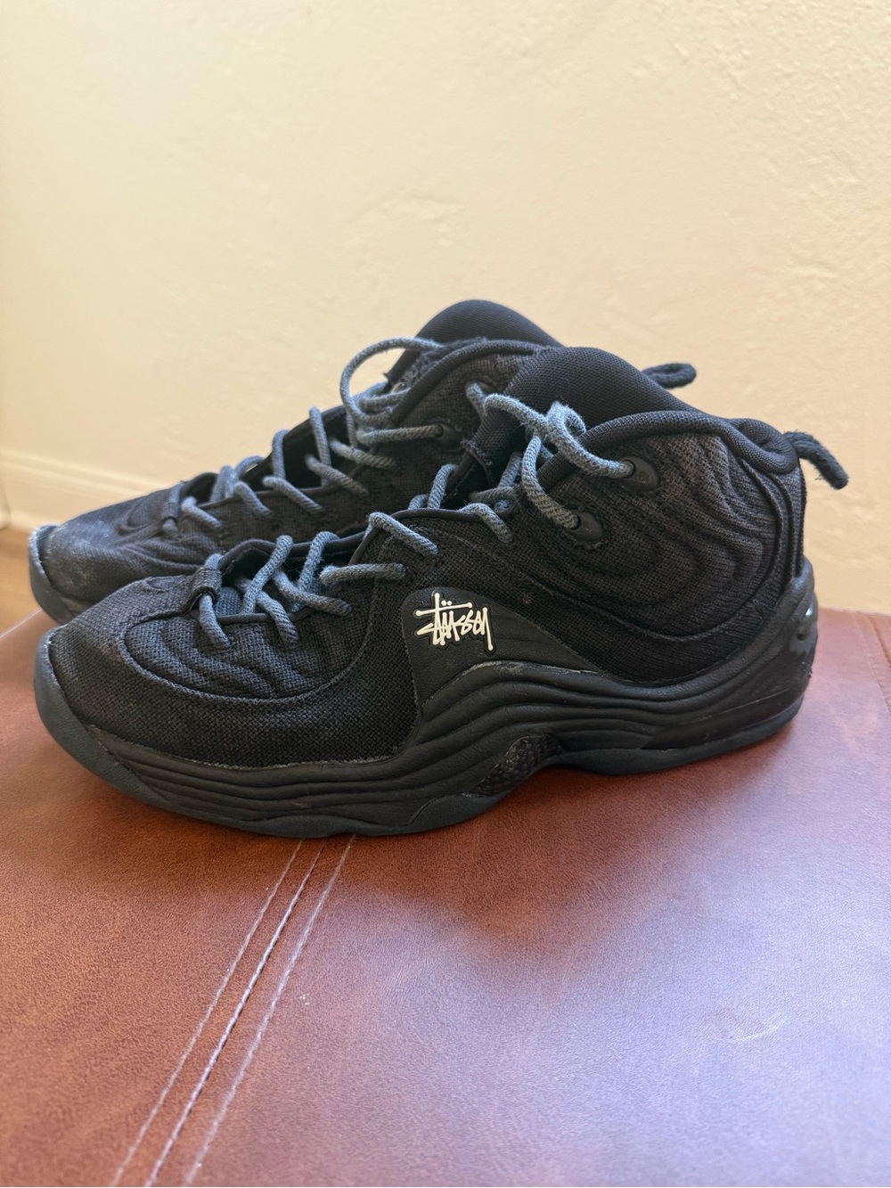 Stussy x Nike Air Penny 2 Black Canvas High Top Sneakers Mens Size 8 DQ5674-001 - Picture 2 of 8